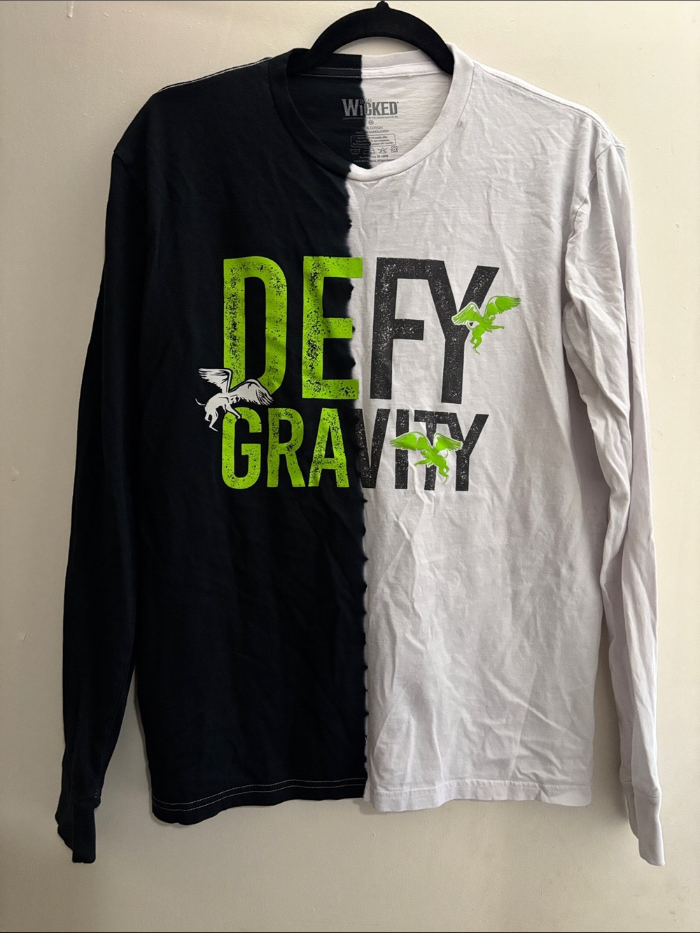 Unisex WICKED Split Black & White Long Sleeve Tee - Neon Green Print
New